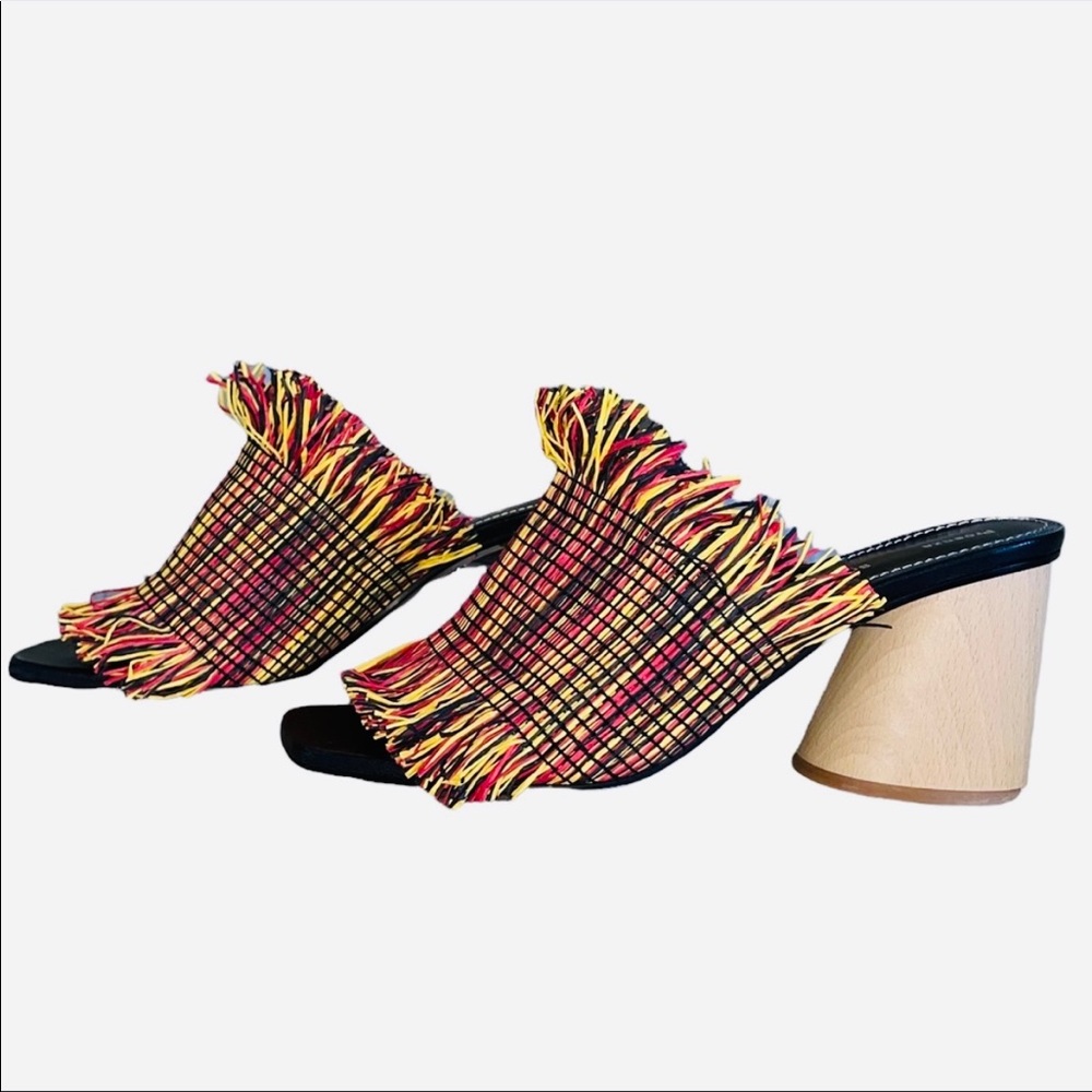 Proenza Schouler Multicolor Raffia Fringe Mules 9.5